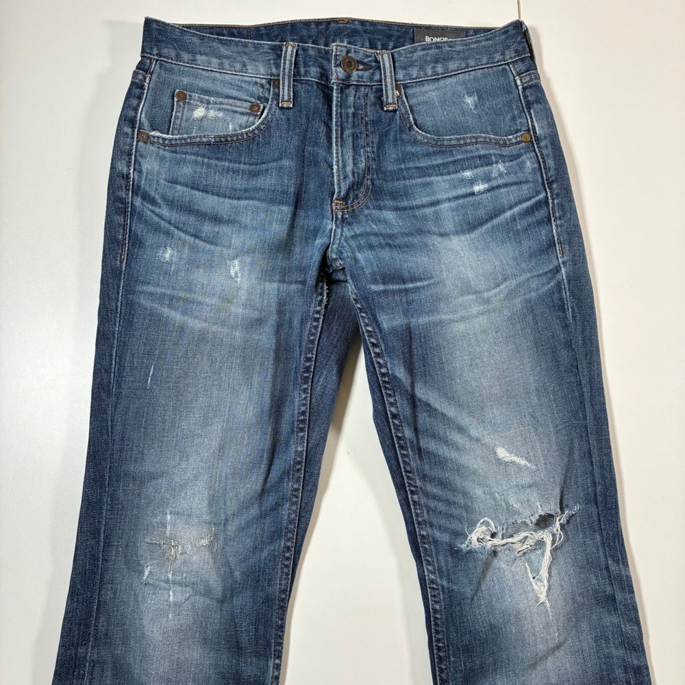 Bonobos Jeans 30x28 Blue Faded Slim‎ Distressed Denim Whiskers (Tag 29x30)